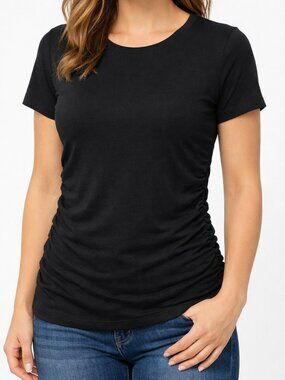 Ragdoll Short Sleeve Ruched Sides T-shirt Tee Top Shirt Black Size S
